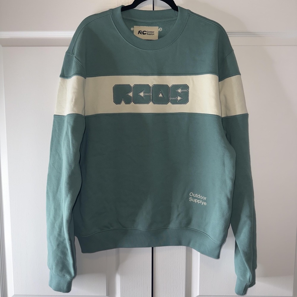 RC Outdoor Supply Sweatshirt Mens Medium Green Fleece Logo Crewneck Pullover